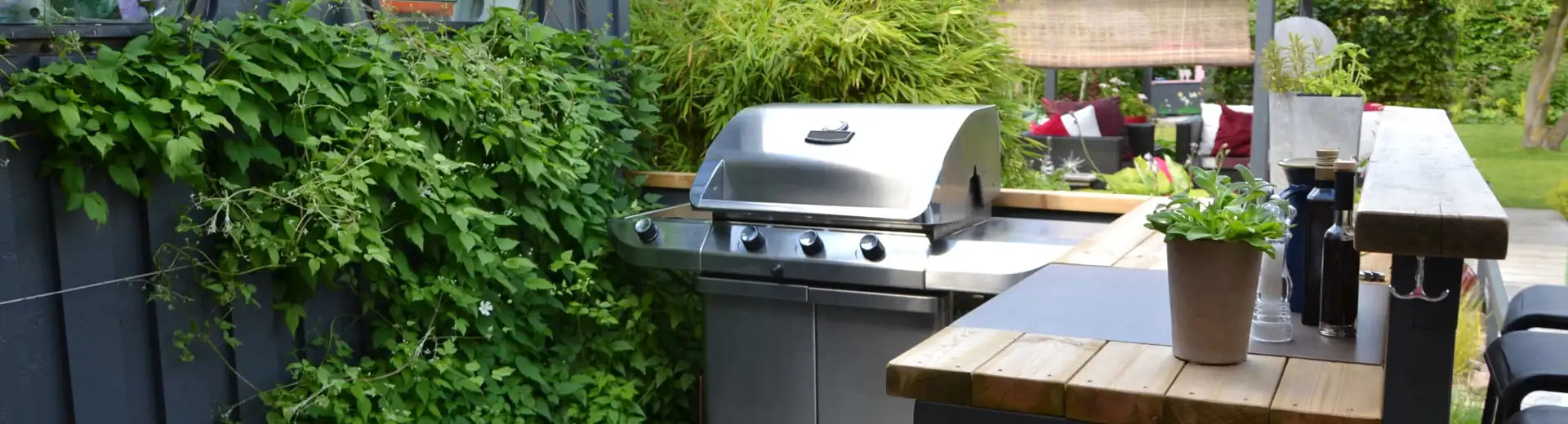 outdoor kitchen in home backyard