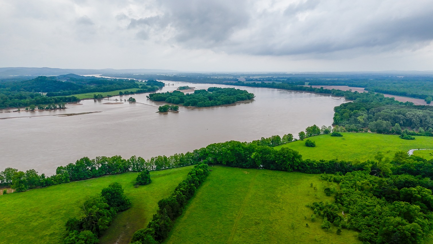 Arial view of rural countryside around Conway, AR