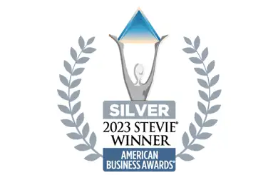 Image of Silver Stevie Customer Service Award badge for 2023