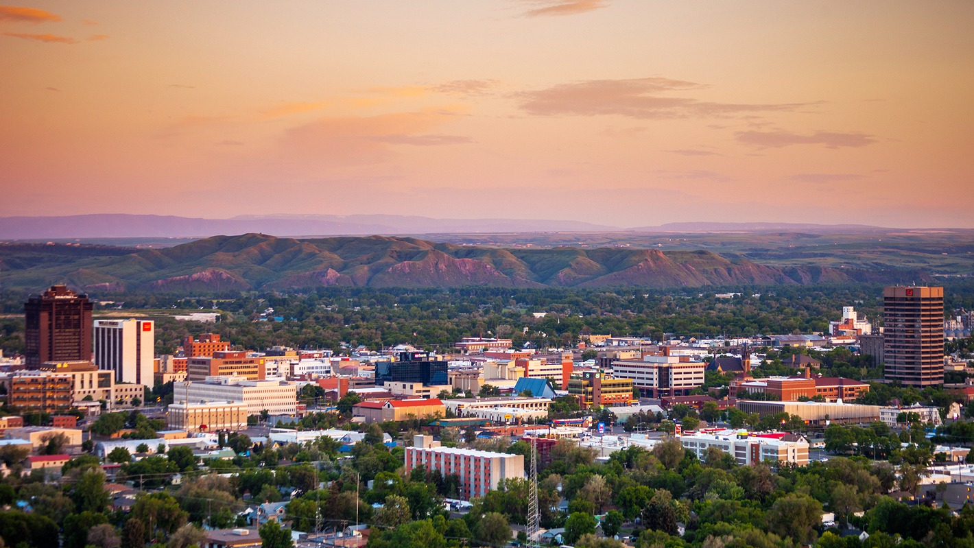 City view of Billings, Montana at sunset