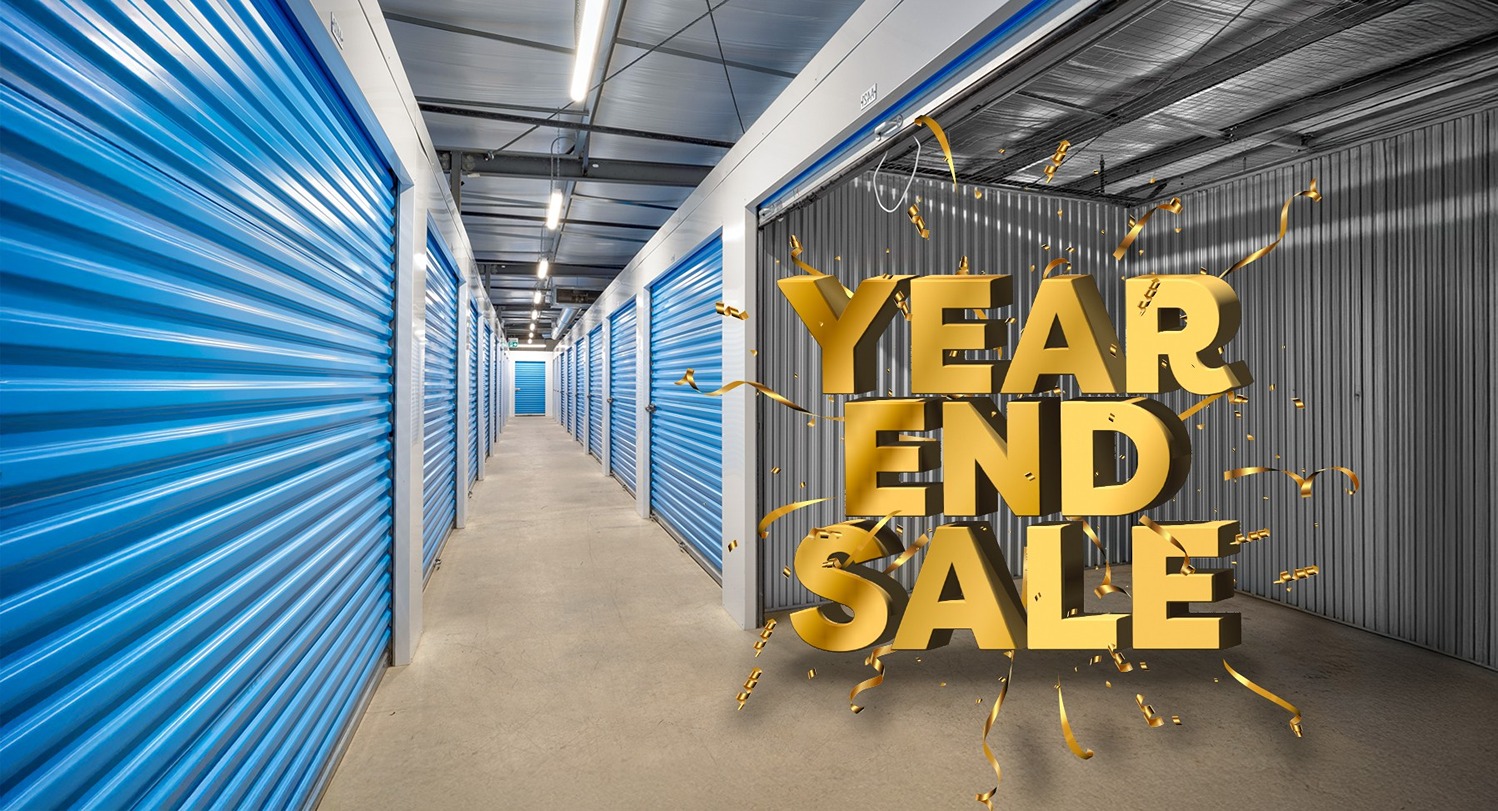 Image of storage units with one open in celebration of the Year End Sale | SmartStop