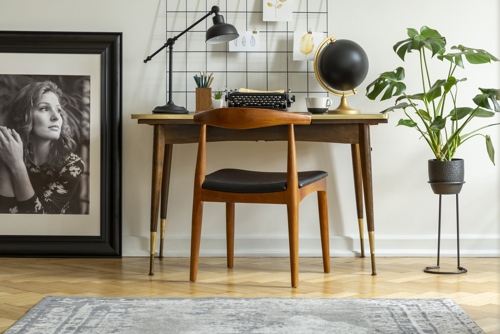 modern desk and chair with lamp