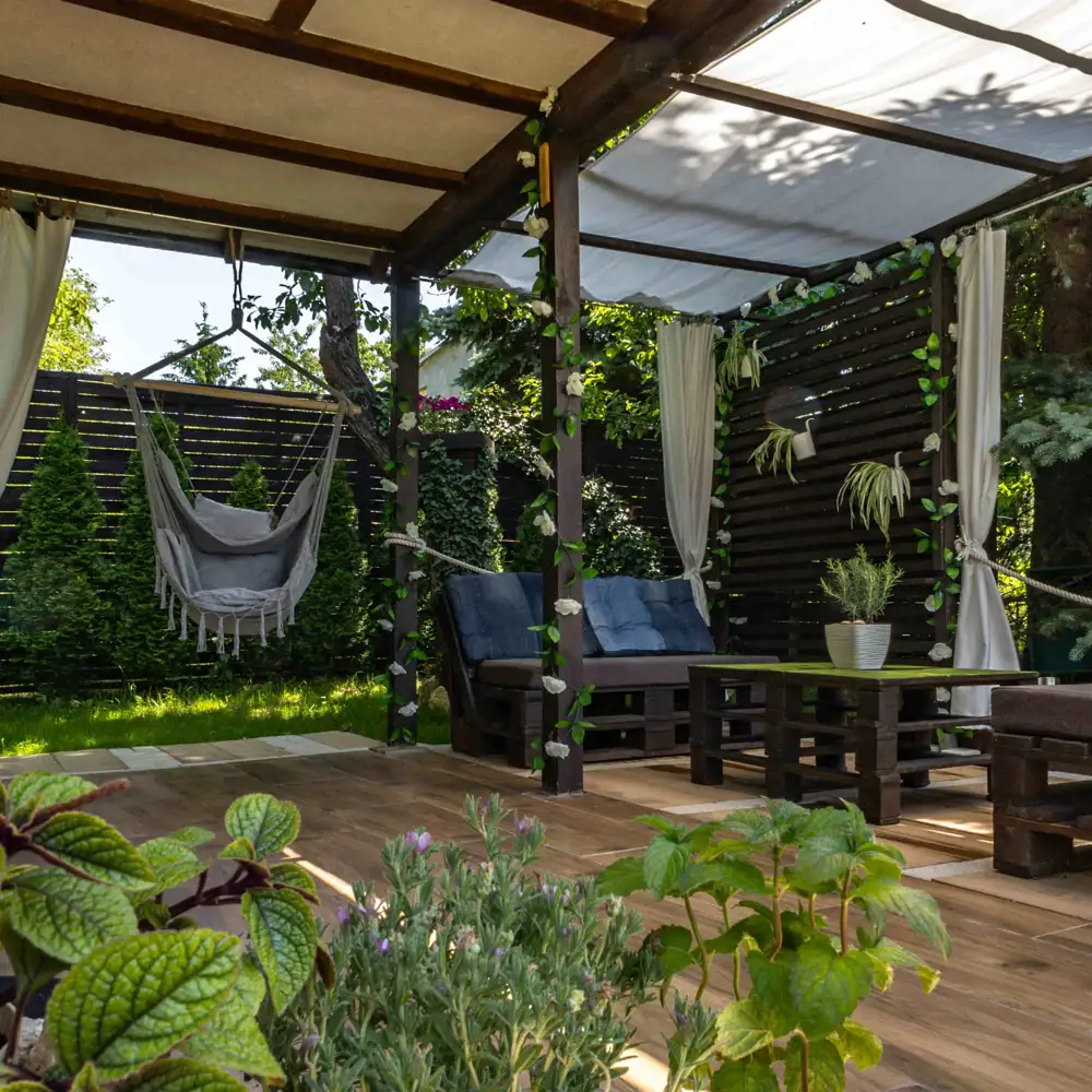 backyard oasis with plants and fences for privacy