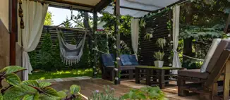 backyard oasis with plants and fences for privacy