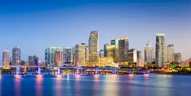 Sunset view of the Miami, FL skyline
