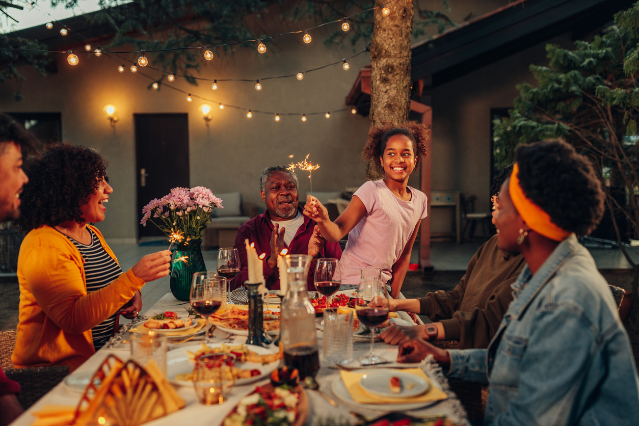 backyard with pizza oven and fire pit