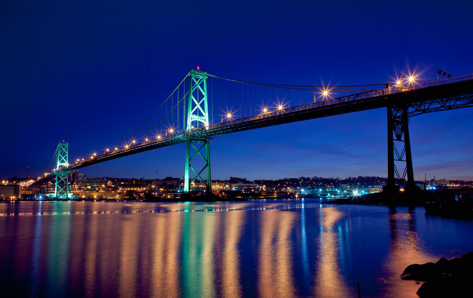 Angus L MacDonald Bridge at twilight in Dartmouth, NS, Canada | SmartStop