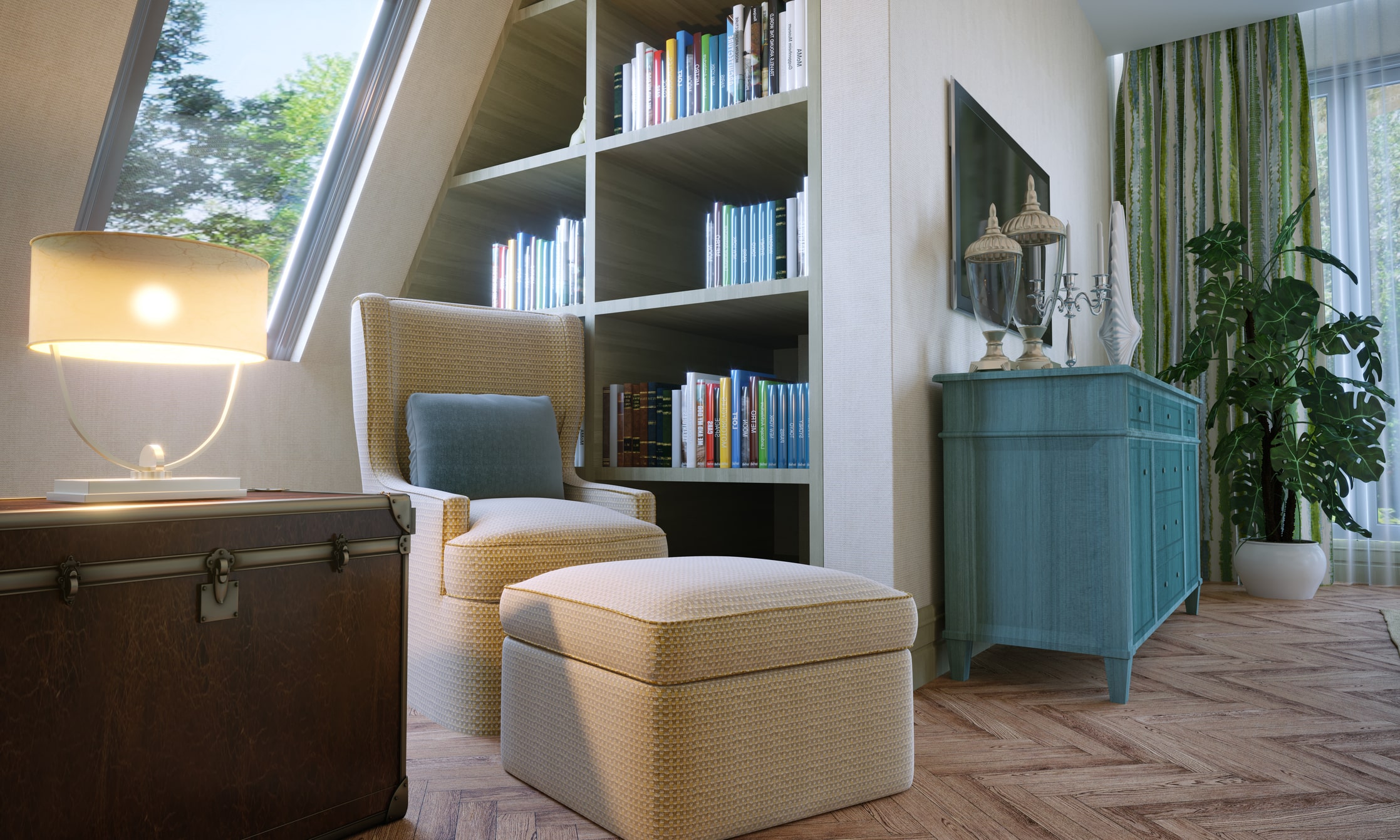 alcove at home containing books