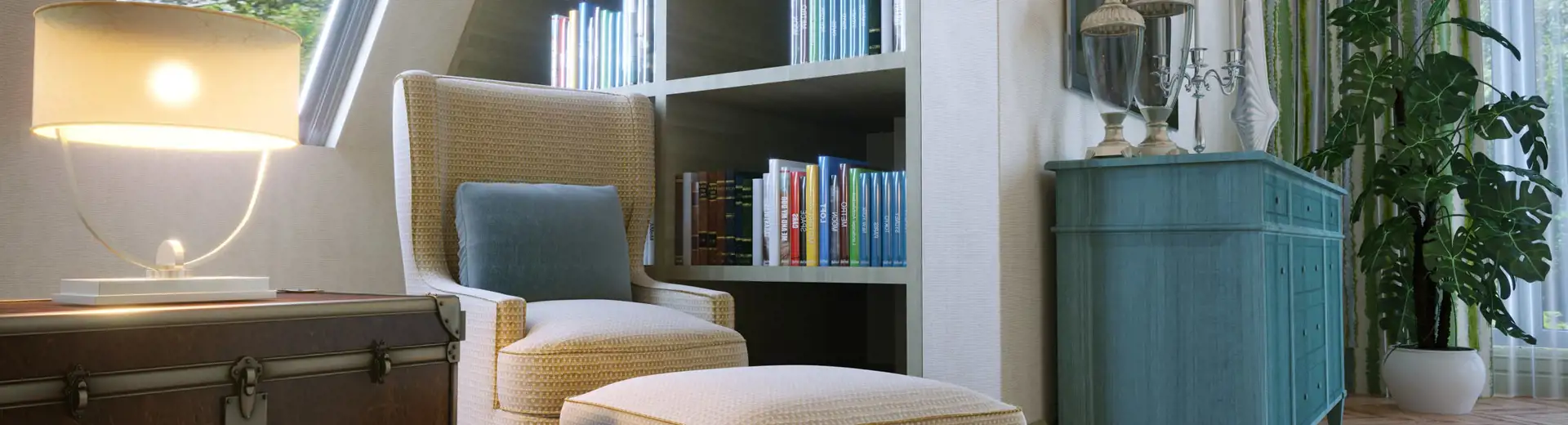 alcove at home containing books