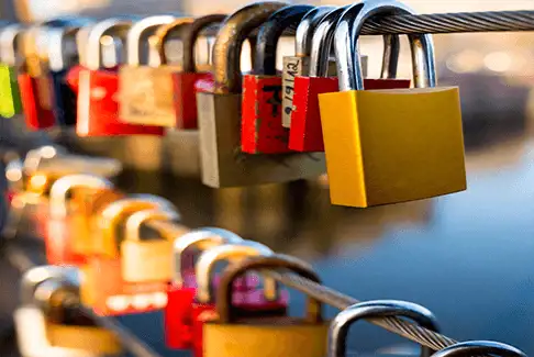 Image of a row of storage locks hanging on a wire