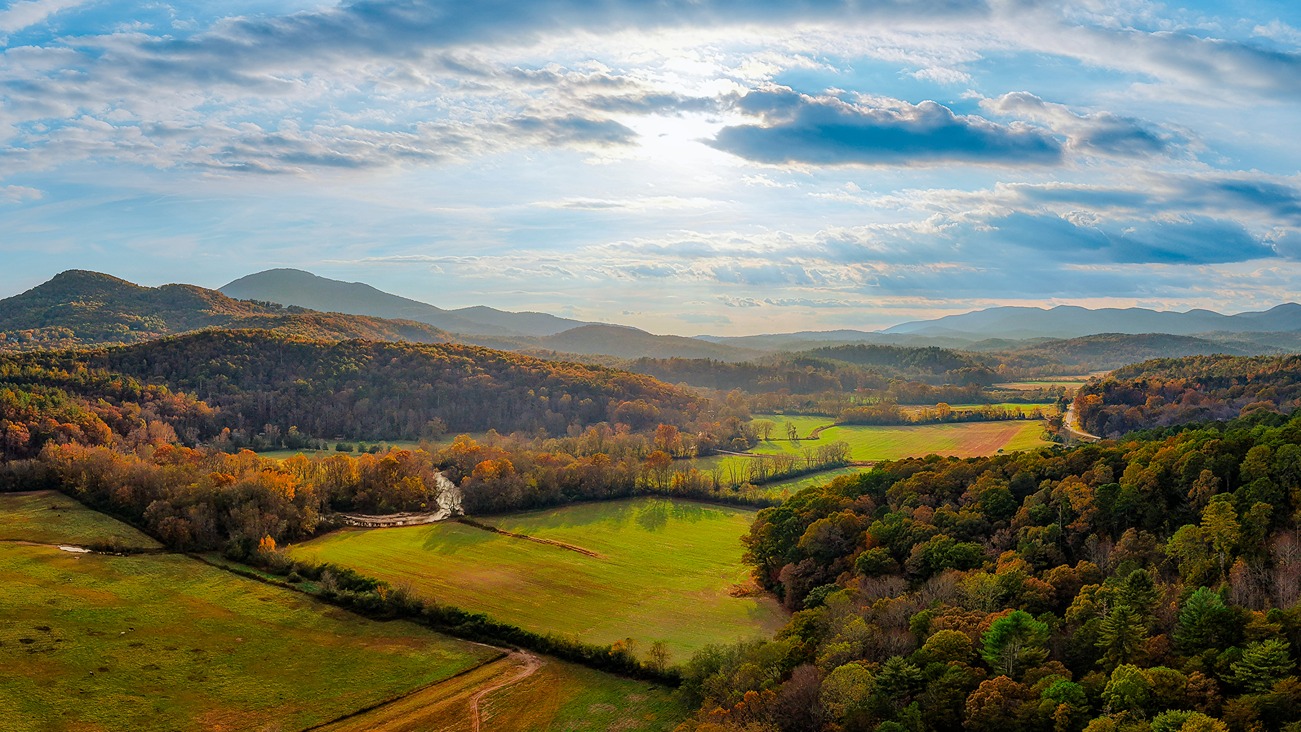 drone image of landscape in North East Georgia