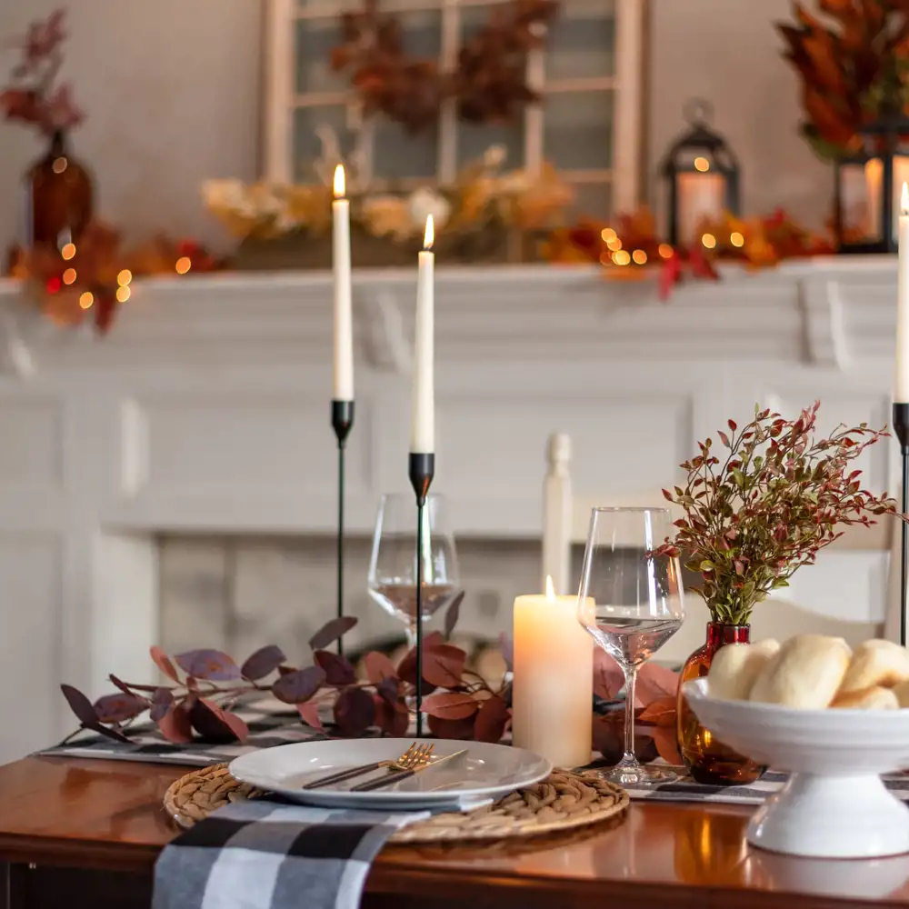 dining room table set with autumn decor