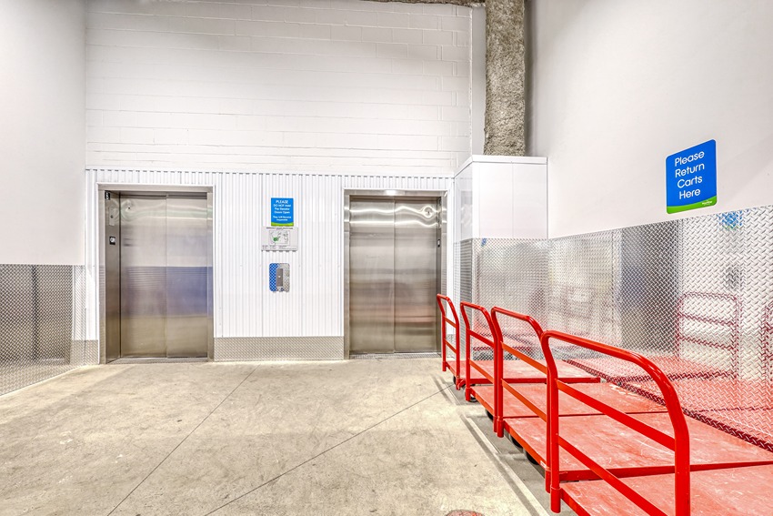 Elevators and handcarts at SmartStopSelfStorage-494GilbertAve-York,ON