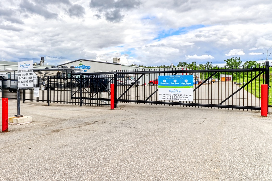 SmartStop Self Storage Facility at 111 Savage Dr,  Cambridge, ON - Gate