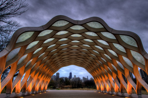 honeycomb structure in chicago illinois at sunset